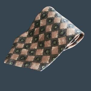 Men's Classics By Axis Brown & Green Geometric Pattern Tie 100% Silk